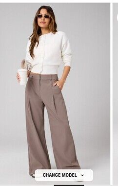 Fabletics Everyday Wide Leg Trauser Pant Taupe